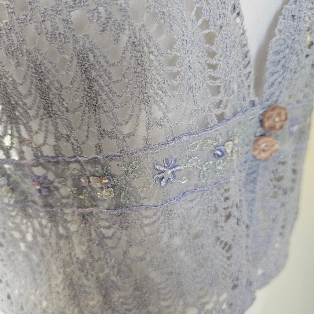 Sheer Crochet Lace Fairycore Y2K Overtop Blouse Top | Purple Lavender | Size 8 - Picture 7 of 12